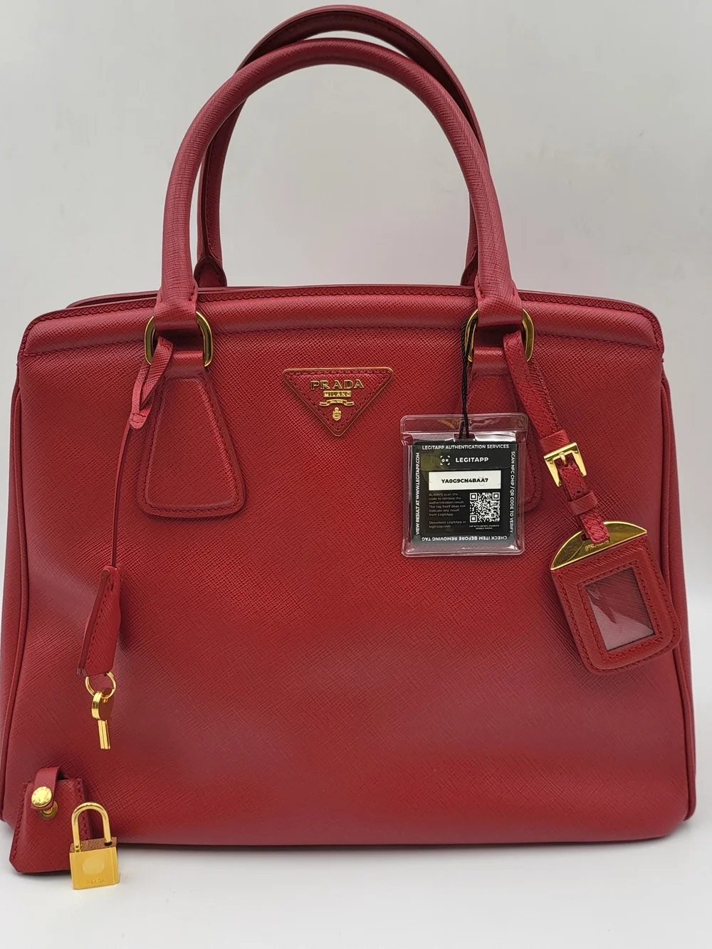 Prada Red Saffiano Parabole Handbag RossoPelle. Authentic w/COA..